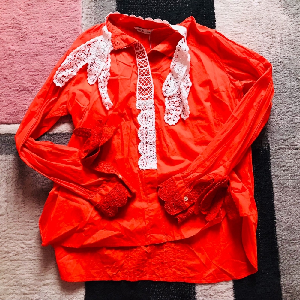 tsumori chisato Japan orange cotton lace Blouse new rare - Picture 11 of 11